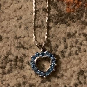 Sterling Silver Blue Gemstone Heart With Sterling Silver 17” Chain Necklace